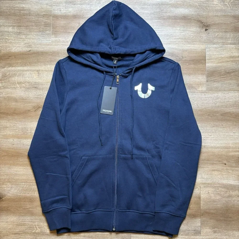 True Religion Full‎ Zip Hoodie Men's Small Dress Blue City Budda Streetwear